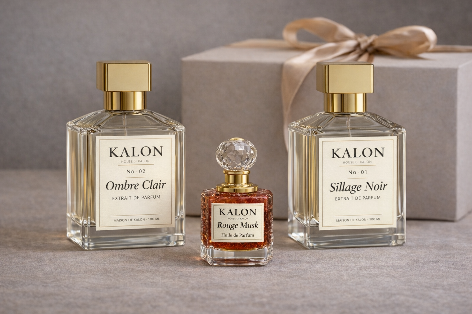 KALON Sillage Noir و Ombre Clair مع روج مسك